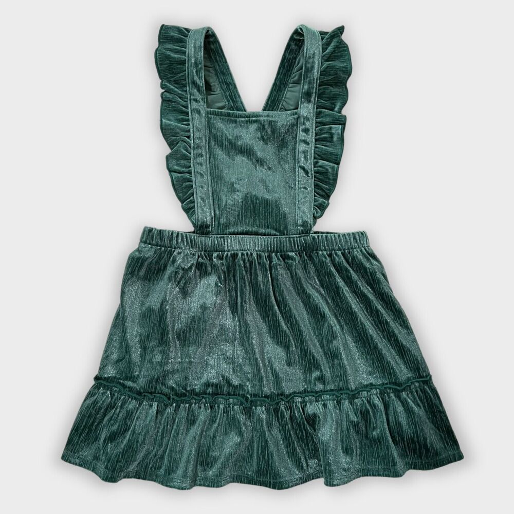 NWT Cat & Jack Green Emerald Velvet Velour Skirtall Overall Dress Girls 4T - Picture 10 of 10